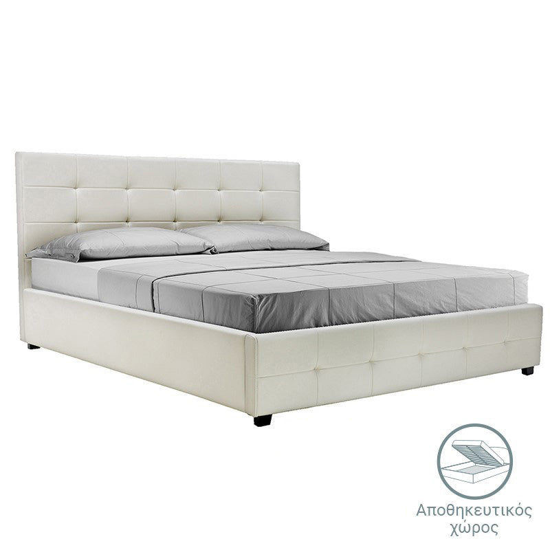 Κρεβάτι Roi pakoworld 160x200 PU λευκό ματ + αποθηκευτικό χώρο