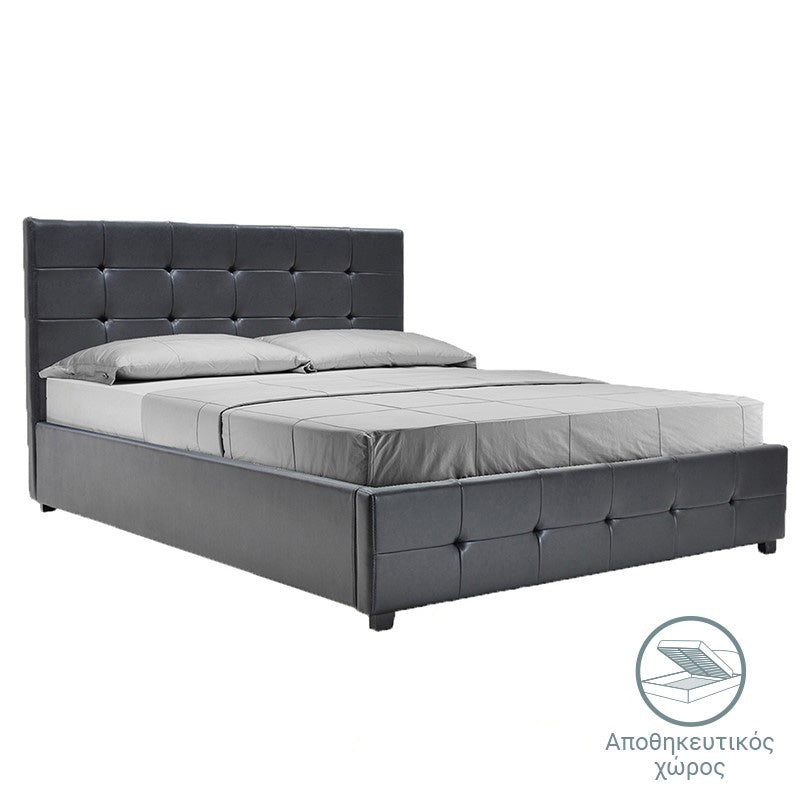 Κρεβάτι Roi pakoworld 160x200 PU μαύρο ματ + αποθηκευτικό χώρο