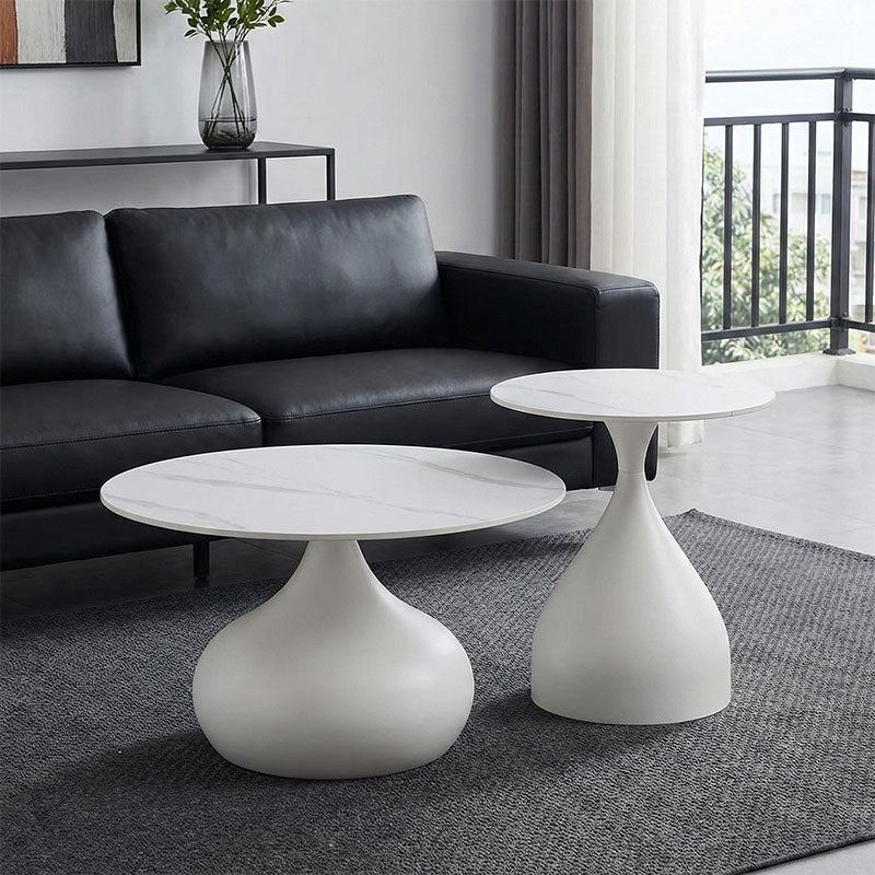 Βοηθητικά τραπέζια Kirkene Inart sintered stone σε απόχρωση λευκό μαρμάρου με λευκό μέταλλο 2τεμ