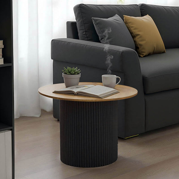 Τραπέζι σαλονιού Dovel pakoworld mdf σε sonoma-μαύρο μέταλλο Φ70x45εκ