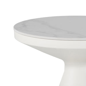 Βοηθητικό τραπέζι Coozlin Inart sintered stone σε απόχρωση λευκό μαρμάρου με λευκό μέταλλο Φ50x50εκ