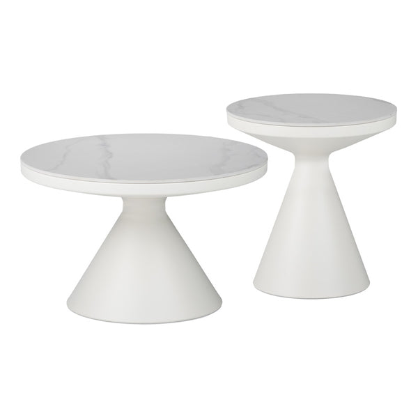 Βοηθητικά τραπέζια Coozlin Inart sintered stone σε απόχρωση λευκό μαρμάρου με λευκό μέταλλο