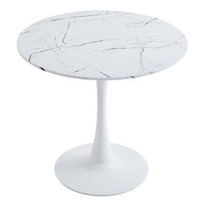 Tραπέζι Balou pakoworld sintered stone σε λευκή απόχρωση με όψη μαρμάρου-βάση λευκό μέταλλο Φ90x73εκ