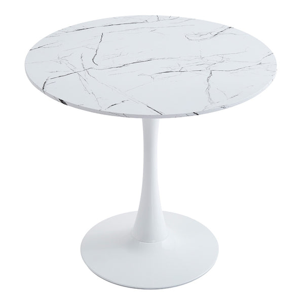 Tραπέζι Balou pakoworld sintered stone σε λευκή απόχρωση με όψη μαρμάρου-βάση λευκό μέταλλο Φ90x73εκ