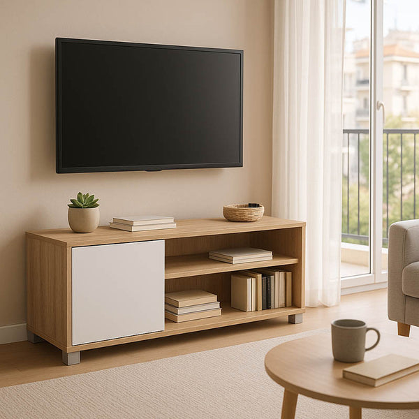 Έπιπλο τηλεόρασης Ellon pakoworld μελαμίνης sonoma-λευκό 120x40x41εκ.
