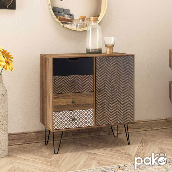 Συρταριέρα Boho pakoworld με συρτάρια-ντουλάπι καρυδί μεταλλικά πόδια 79