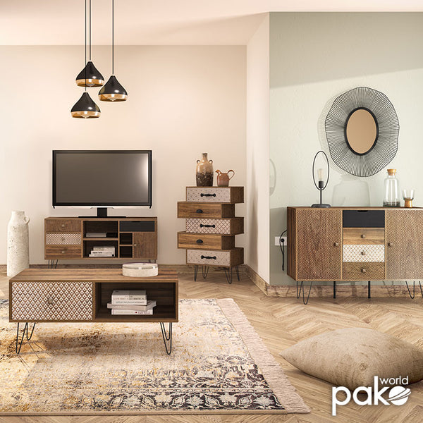 Κονσόλα Boho pakoworld καρυδί με μεταλλικά πόδια 100x50