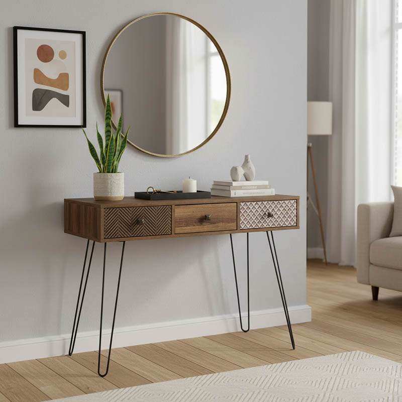 Κονσόλα Boho pakoworld καρυδί με μεταλλικά πόδια 100x50