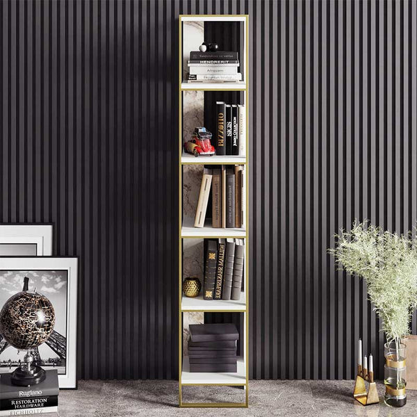 Βιβλιοθήκη Marble pakoworld χρώμα λευκό μαρμάρου-χρυσό 32x31