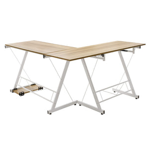 Γραφείο γωνιακό αναστρέψιμο Levi pakoworld-MDF χρώμα oak-λευκό 158x120x73εκ