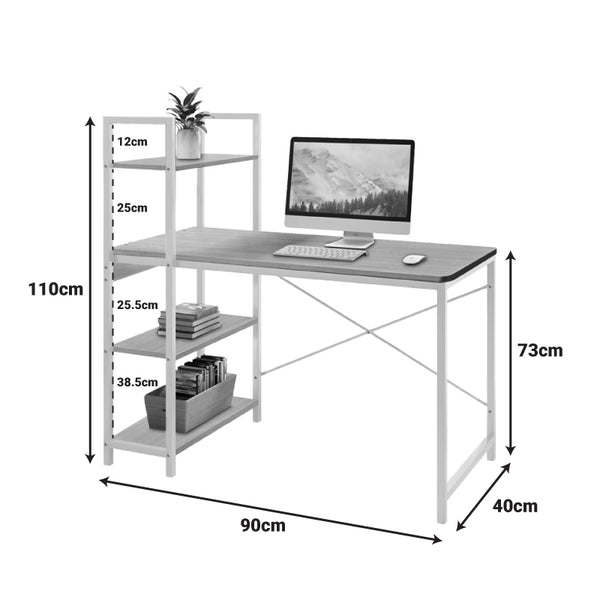 Γραφείο εργασίας Bencour pakoworld με βιβλιοθήκη mdf σε φυσική απόχρωση με μαύρο μέταλλο 90x40x110εκ