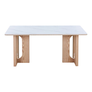 Τραπέζι Benqui pakoworld sintered stone-mdf σε λευκό μαρμάρου με βάση σε φυσική απόχρωση 160x90x75εκ