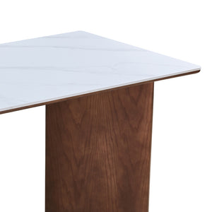 Τραπέζι Versy pakoworld sintered stone-mdf σε λευκό μαρμάρου με καρυδί βάση 160x90x75εκ