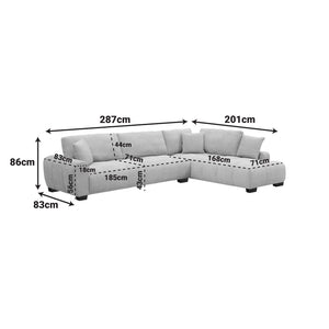 Γωνιακός καναπές Vaneto pakoworld αριστερή γωνία γκρι ύφασμα 298x208x85εκ