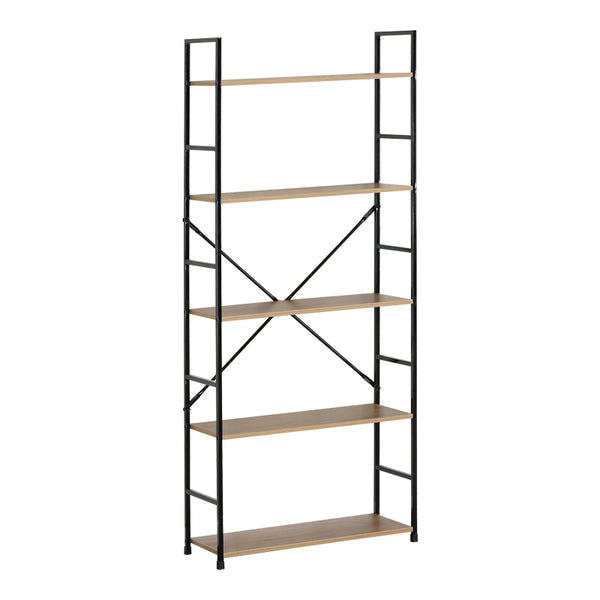 Βιβλιοθήκη Manlo pakoworld oak με μαύρο μέταλλο 58.6x23.5x144εκ