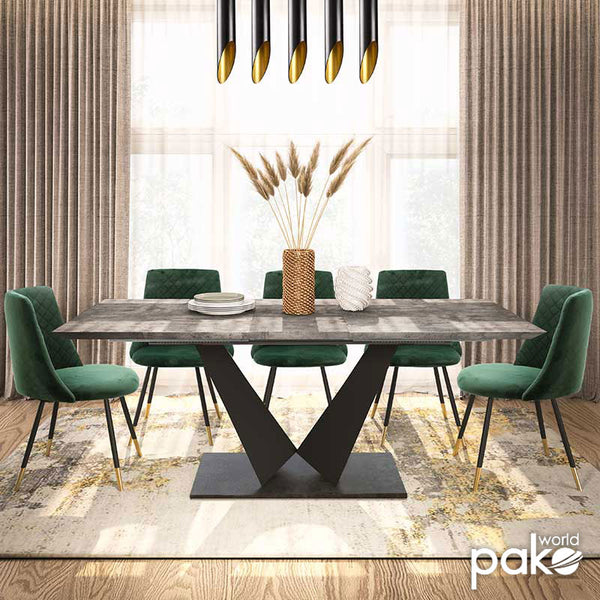 Τραπέζι Gordon pakoworld επεκτεινόμενο γκρι cement- πόδι μαύρο μέταλλο 160-200x90x75εκ
