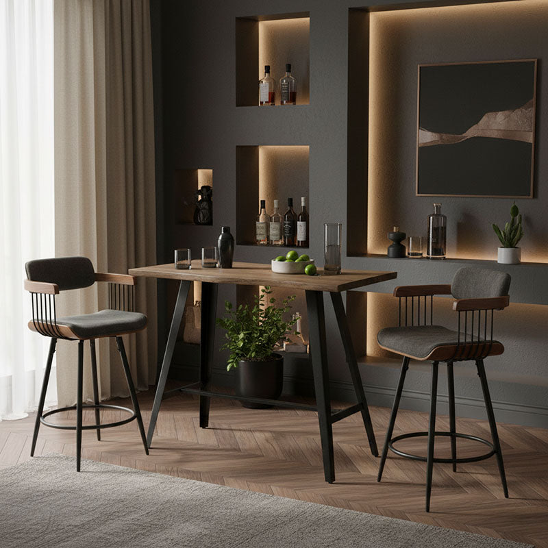Tραπέζι μπαρ Fortitude pakoworld MDF καρυδί - πόδι μαύρο 140x70x103.5εκ