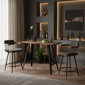 Tραπέζι μπαρ Fortitude pakoworld MDF καρυδί - πόδι μαύρο 140x70x103.5εκ