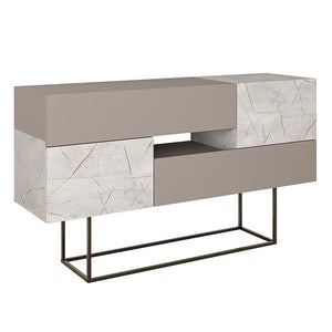Μπουφές Roberta pakoworld μόκα με γκρι-μπεζ μαρμάρου 145x40x82εκ