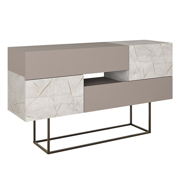 Μπουφές Roberta pakoworld μόκα με γκρι-μπεζ μαρμάρου 145x40x82εκ