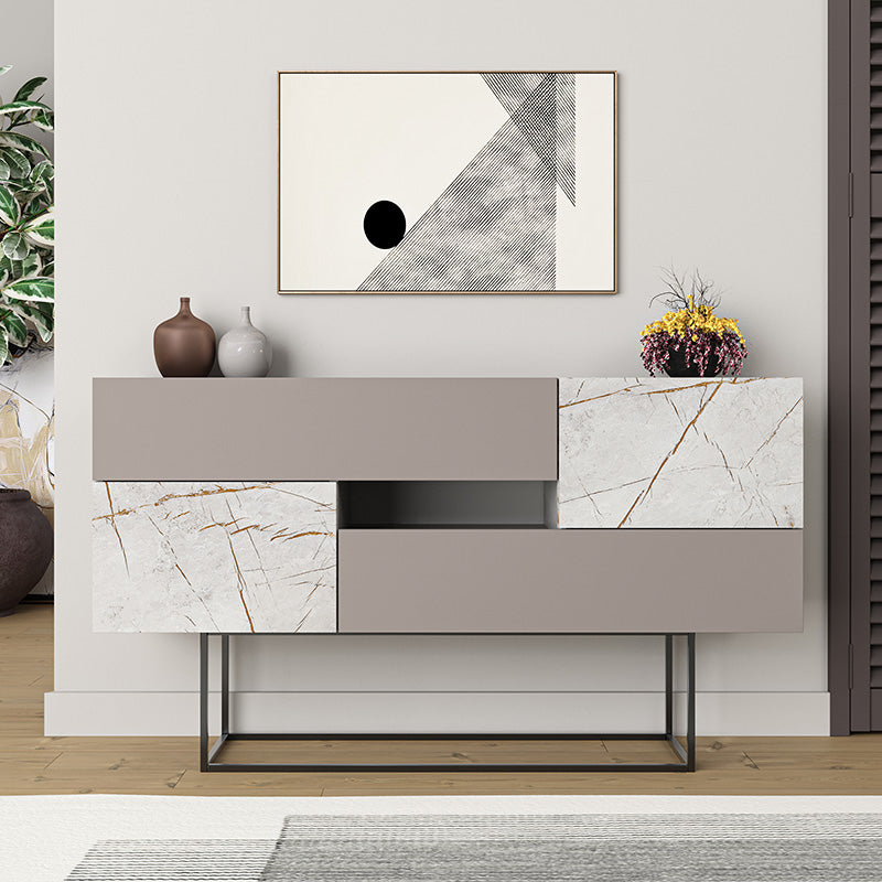 Μπουφές Roberta pakoworld μόκα με γκρι-μπεζ μαρμάρου 145x40x82εκ