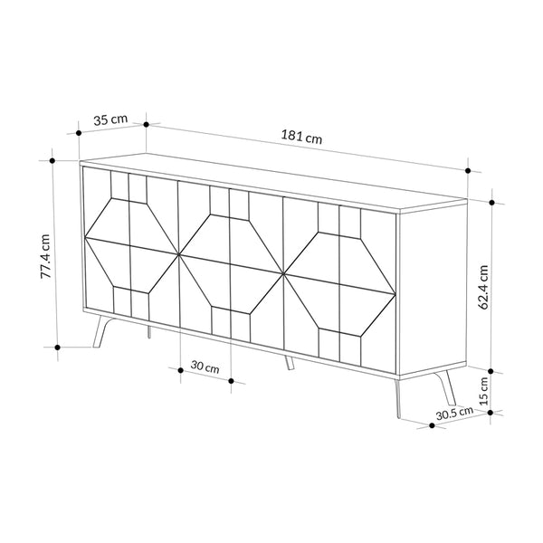 Μπουφές Dune pakoworld σε φυσική απόχρωση 181x35x77.4εκ