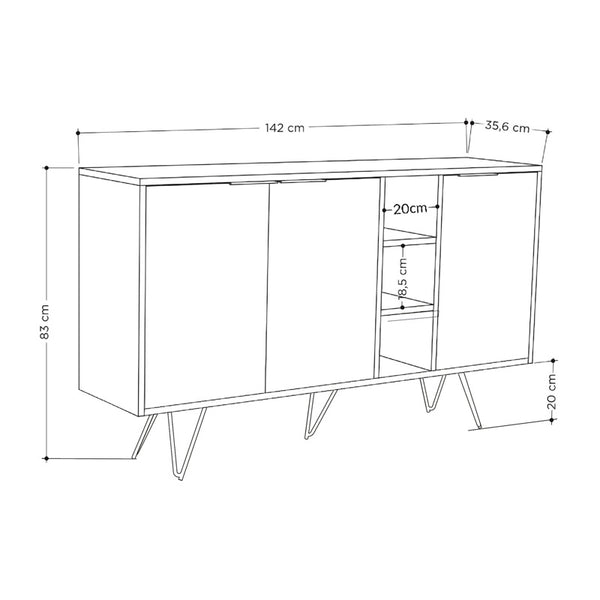 Μπουφές Clara pakoworld σε μόκα-ανθρακί απόχρωση 142x35
