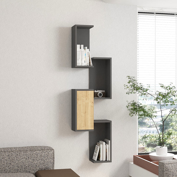 Ραφιέρα τοίχου Kongo pakoworld σε oak- ανθρακί απόχρωση 44x20x159εκ