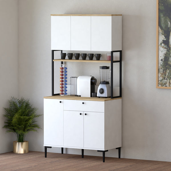 Ντουλάπια κουζίνας Lenner pakoworld λευκό-sonoma 90x45x184εκ