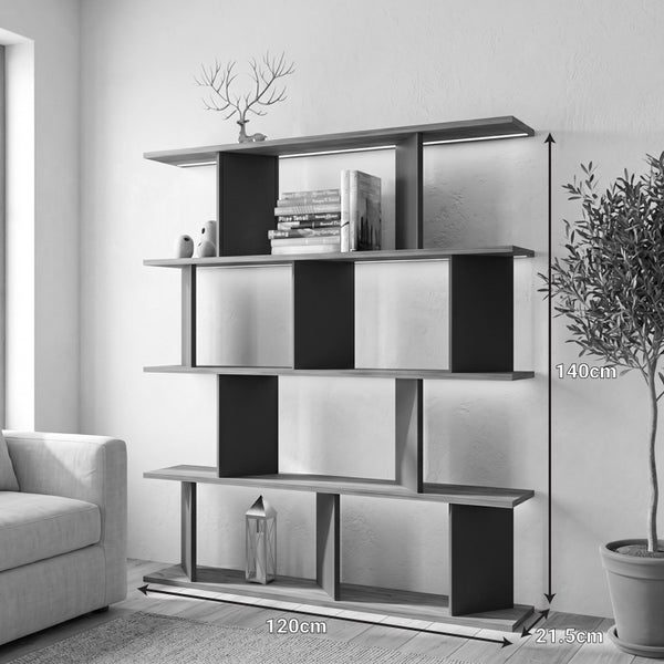 Βιβλιοθήκη Ratu pakoworld ανθρακί με oak 120x24