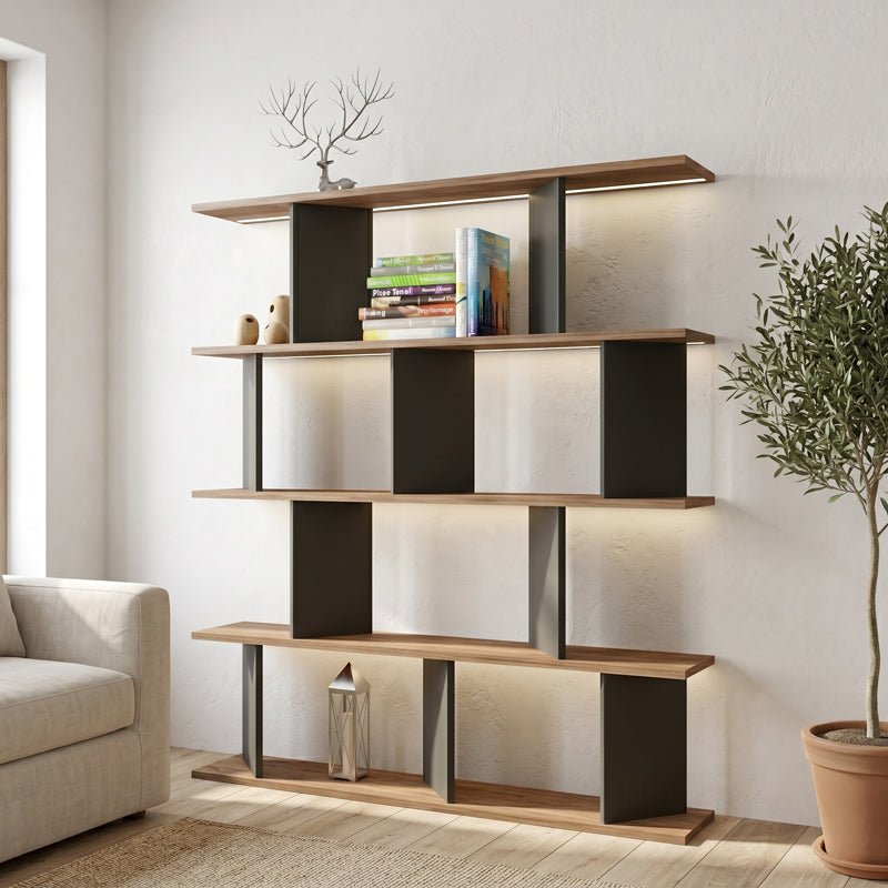 Βιβλιοθήκη Ratu pakoworld ανθρακί με oak 120x24