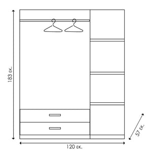 Ντουλάπα ρούχων τρίφυλλη OLYMPUS pakoworld χρώμα wenge 120x57x183εκ