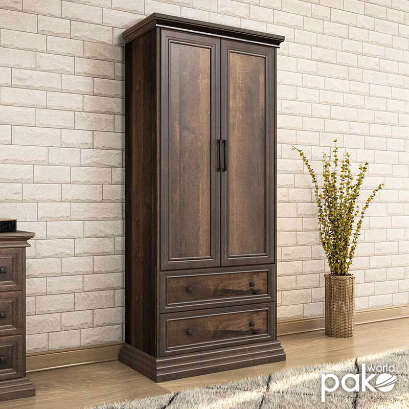 Ντουλάπα ρούχων δίφυλλη Mozart pakoworld χρώμα καρυδί 83x52x202