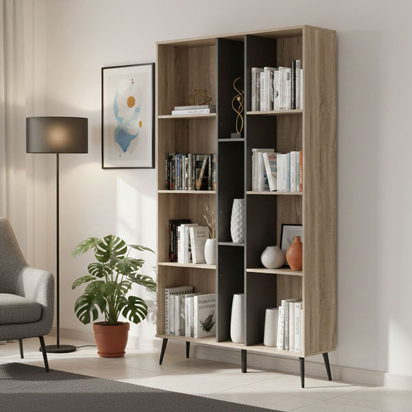Βιβλιοθήκη Zezan pakoworld σε sonoma-ανθρακί απόχρωση 114x30x200.5εκ