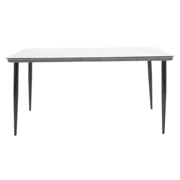 Τραπέζι Naoki pakoworld μέταλλο μαύρο-pe γκρι-γυαλί 160x90x78εκ