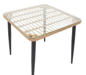 Τραπεζαρία Naoki-Tanish σετ 3 τεμ pakoworld μέταλλο μαύρο-pe φυσικό-γυαλί 80x80x78εκ
