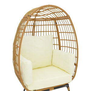 Πολυθρόνα Frox pakoworld wicker rattan φυσικό-μεταλλικό φυσικό-μαύρο πόδι-μπεζ μαξιλάρι 96x76x145εκ