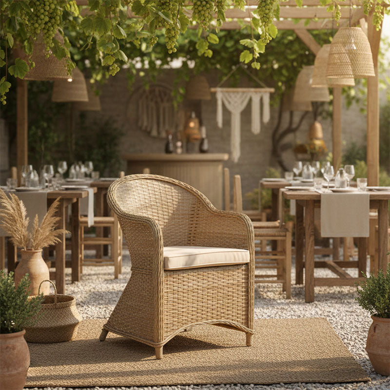 Πολυθρόνα κήπου Hadrian pakoworld rattan καφέ- textilene μπεζ 57x70x85εκ
