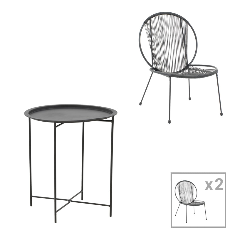 Σαλόνι Dapper-Caius pakoworld σετ 3τεμ μαύρο μέταλλο-μαύρο pe Φ46x52εκ