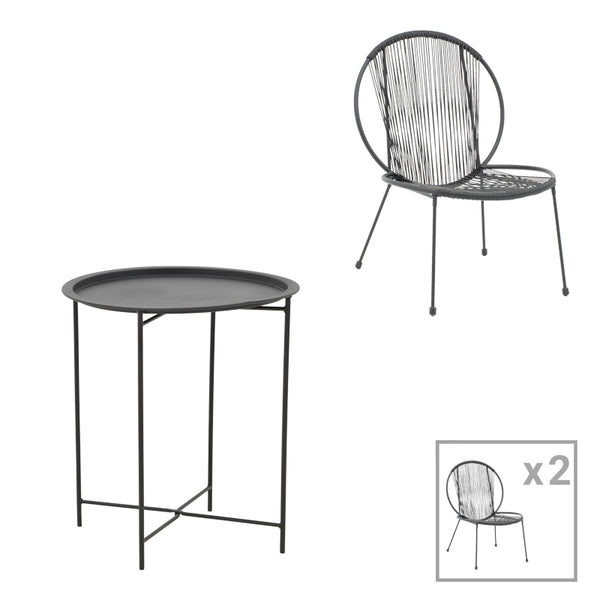 Σαλόνι Dapper-Caius pakoworld σετ 3τεμ μαύρο μέταλλο-μαύρο pe Φ46x52εκ