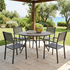 Τραπεζαρία Appa-Moly σετ 5τεμ pakoworld αλουμίνιο και plywood σε ανθρακί απόχρωση Φ120x74εκ