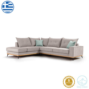 Γωνιακός καναπές δεξιά γωνία Luxury II pakoworld ύφασμα elephant-ciel 290x235x95εκ