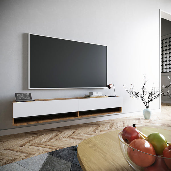 Έπιπλο τηλεόρασης επιτοίχιο Handra pakoworld λευκό-oak 180x31