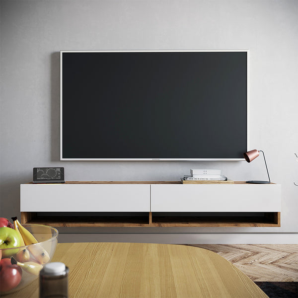 Έπιπλο τηλεόρασης επιτοίχιο Handra pakoworld λευκό-oak 180x31