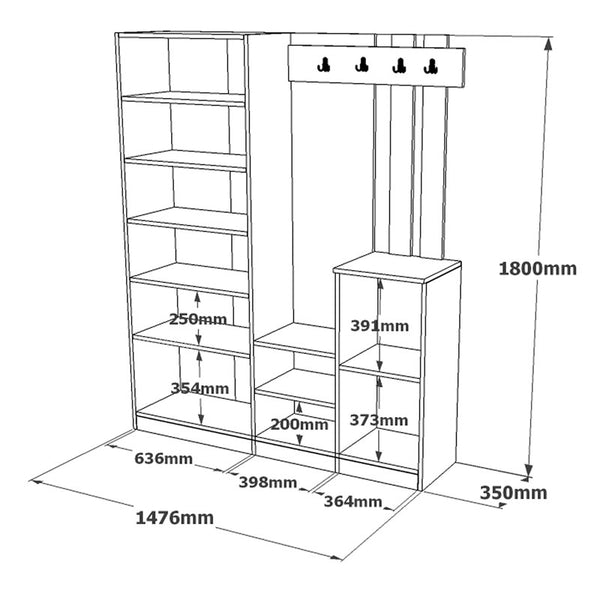 Έπιπλο εισόδου Doorse pakoworld μελαμίνης λευκό-oak 147.5x35x180εκ