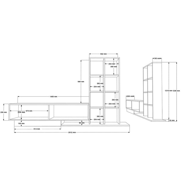 Σύνθετο σαλονιού Damon pakoworld σε λευκή απόχρωση 211.2x29.5x123.6εκ
