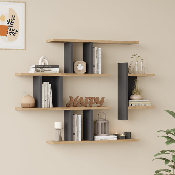 Ραφιέρα τοίχου Ledia pakoworld oak με ανθρακί 110