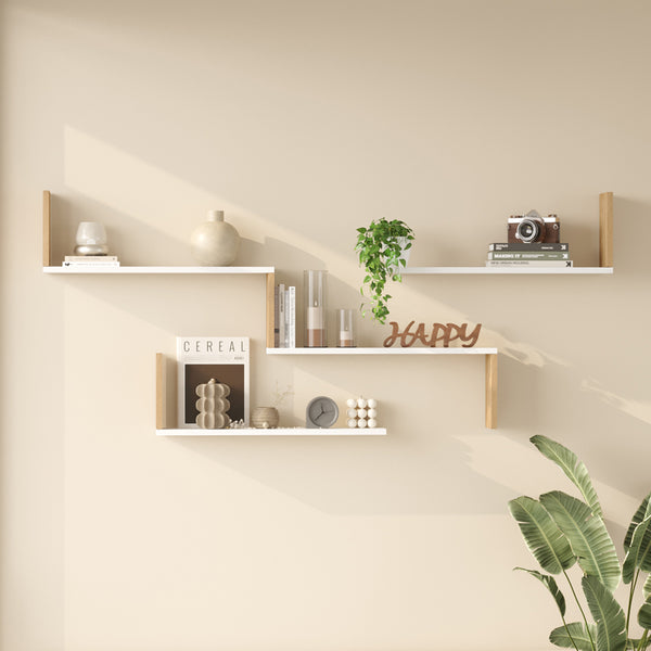 Ραφιέρα τοίχου Flear pakoworld λευκό με oak 179x14