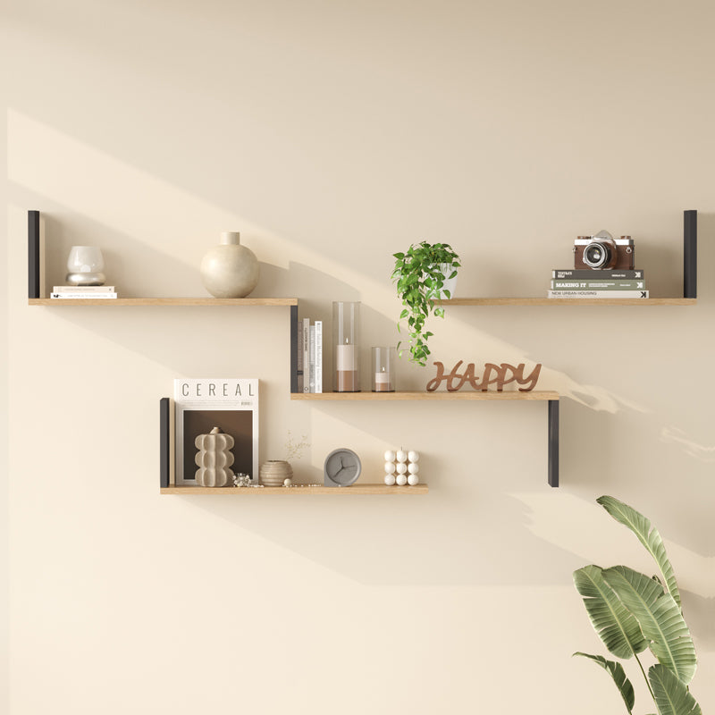 Ραφιέρα τοίχου Flear pakoworld oak με ανθρακί 179x14