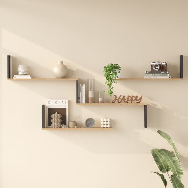 Ραφιέρα τοίχου Flear pakoworld oak με ανθρακί 179x14